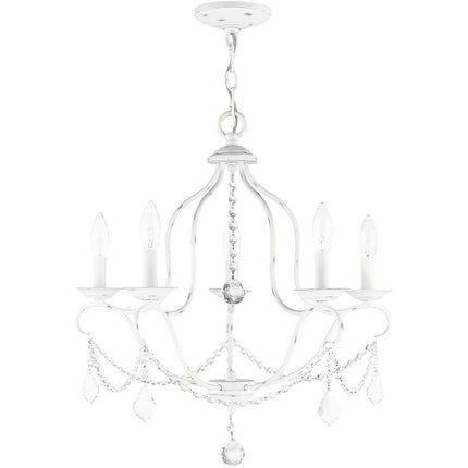 Antiqued White Five Light Metal Dimmable Chandelier With Shades