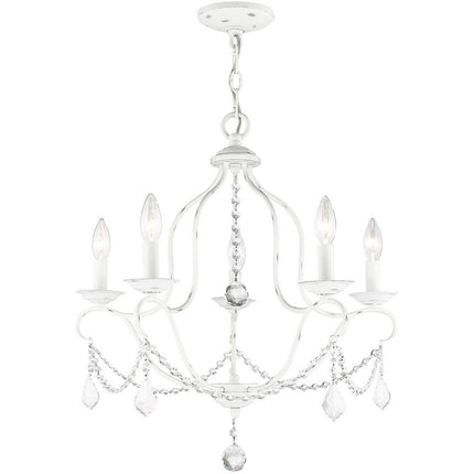 Antiqued White Five Light Metal Dimmable Chandelier With Shades