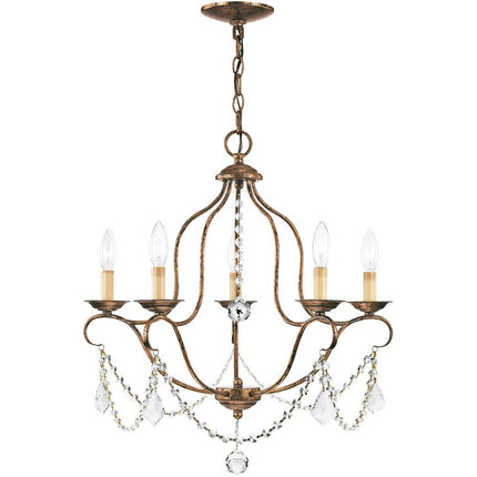 Bronze Five Light Metal Dimmable Chandelier With Shades