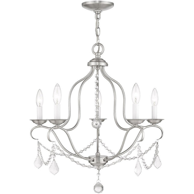 Nickel Five Light Metal Dimmable Chandelier With Shades HomeRoots