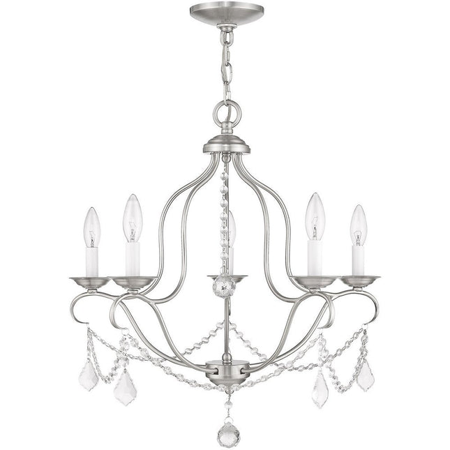 Nickel Five Light Metal Dimmable Chandelier With Shades HomeRoots