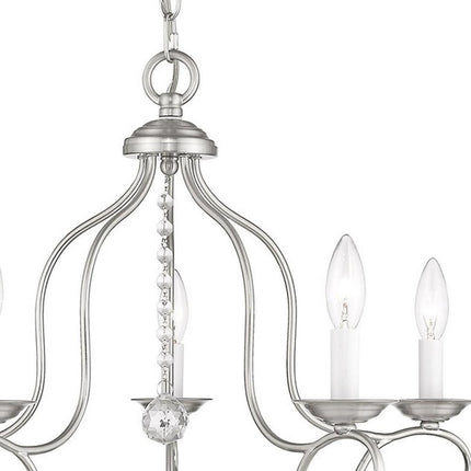 Nickel Five Light Metal Dimmable Chandelier With Shades