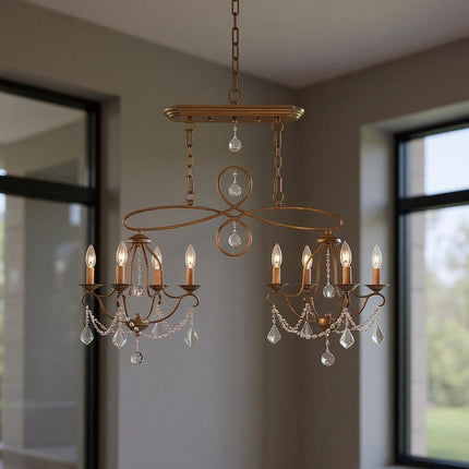Gold Eight Light Metal Dimmable Chandelier With Shades
