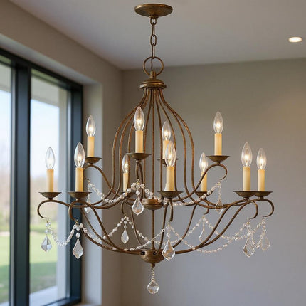 Twelve Light Dimmable Chandelier With Shades HomeRoots