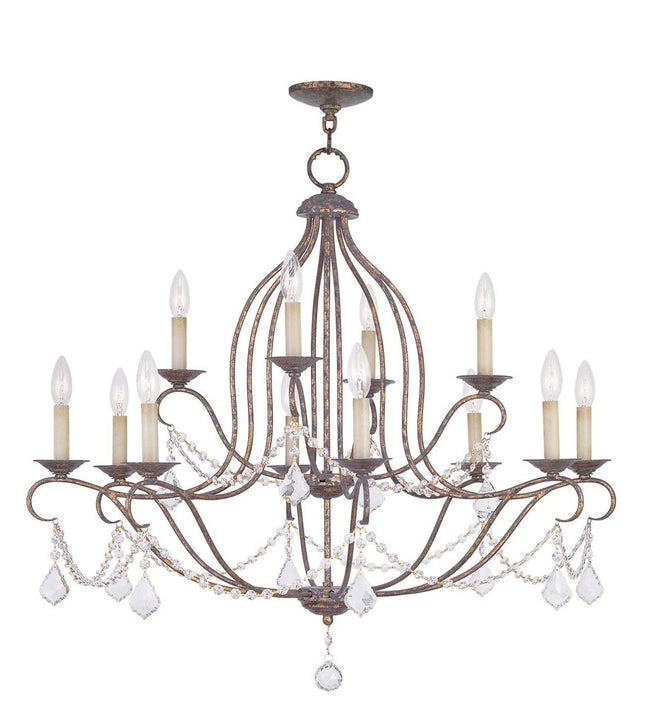 Bronze Twelve Light Metal Dimmable Chandelier With Shades HomeRoots