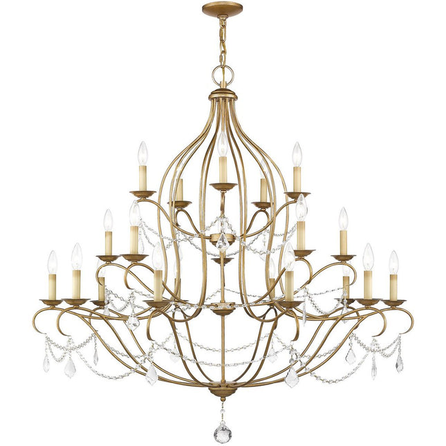 Antiqued Gold Twelve Light Metal Dimmable Chandelier With Shades HomeRoots