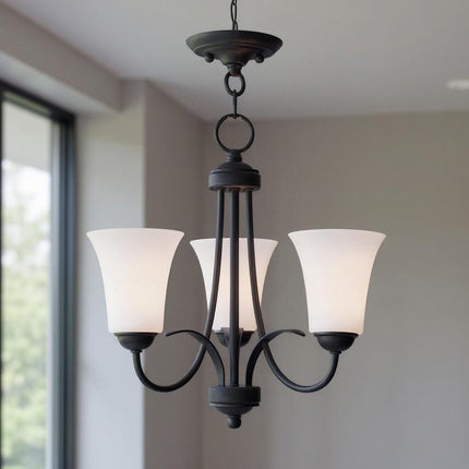 Black Three Light Dimmable Chandelier With Shades HomeRoots