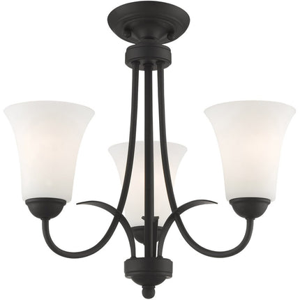 Black Three Light Metal Dimmable Chandelier With Shades