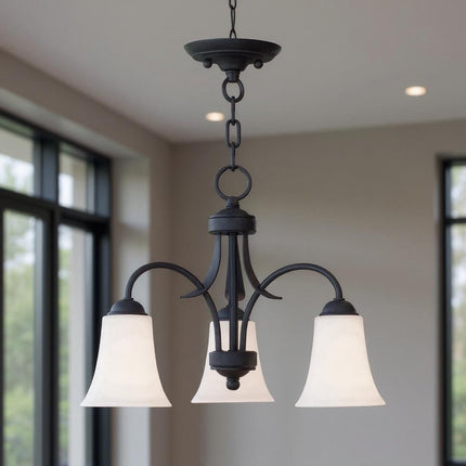 Black Three Light Dimmable Chandelier With Shades HomeRoots
