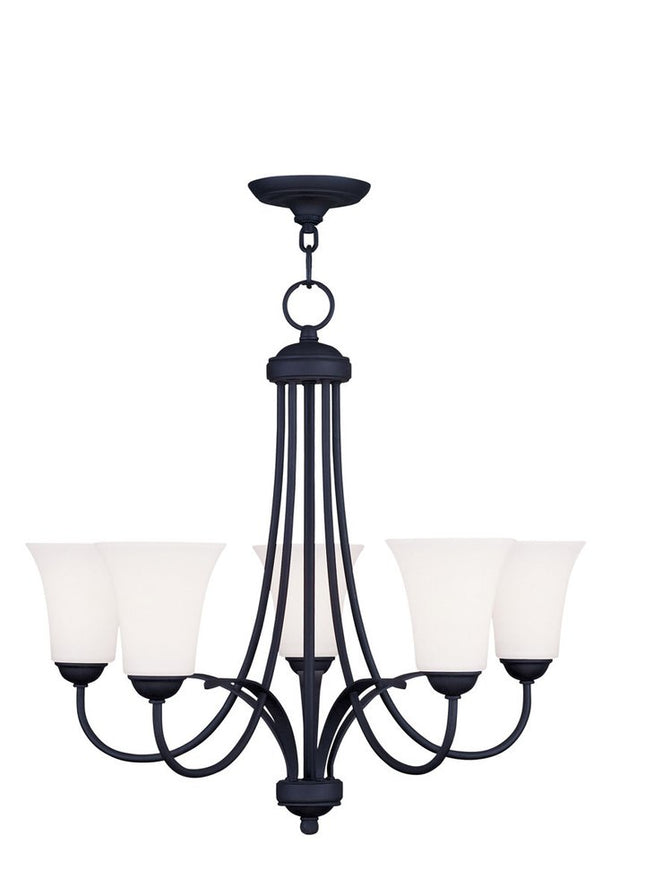 Black Five Light Dimmable Chandelier With Shades HomeRoots