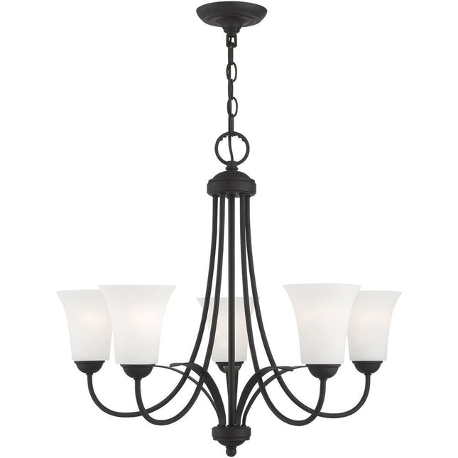 Black Five Light Metal Dimmable Chandelier With Shades HomeRoots