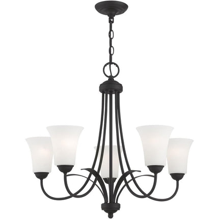 Black Five Light Metal Dimmable Chandelier With Shades