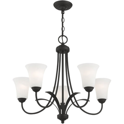 Black Five Light Metal Dimmable Chandelier With Shades