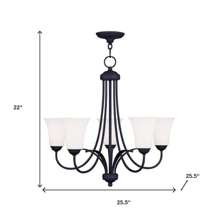 Black Five Light Metal Dimmable Chandelier With Shades