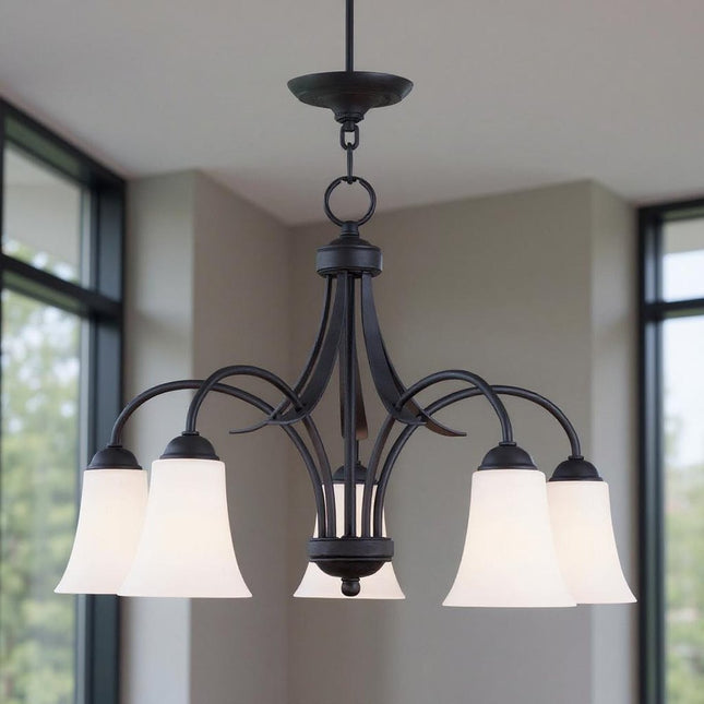 Black Five Light Dimmable Chandelier With Shades HomeRoots