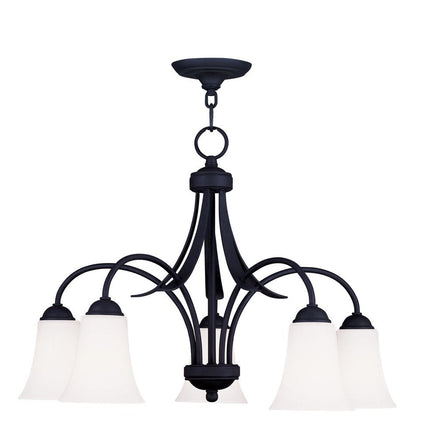 Black Five Light Dimmable Chandelier With Shades HomeRoots
