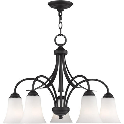 Black Five Light Dimmable Chandelier With Shades HomeRoots