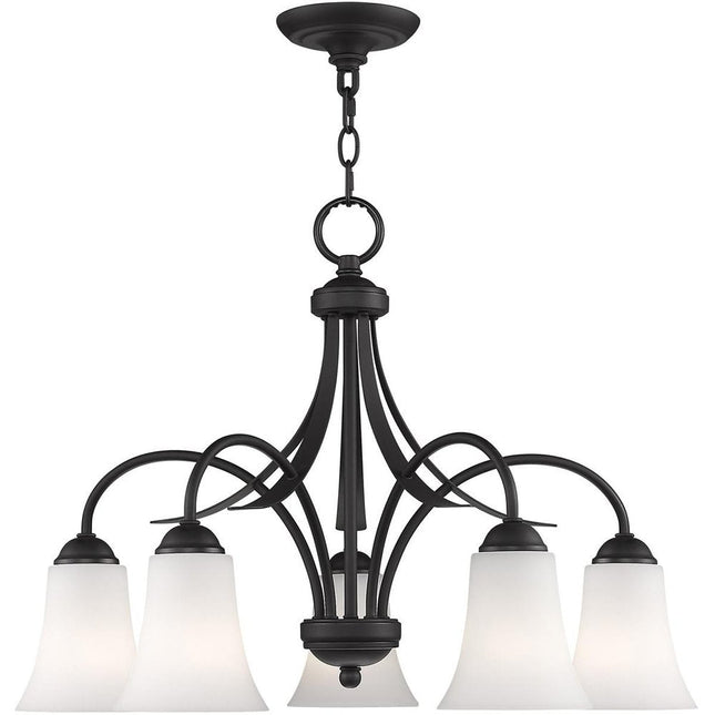 Black Five Light Metal Dimmable Chandelier With Shades HomeRoots