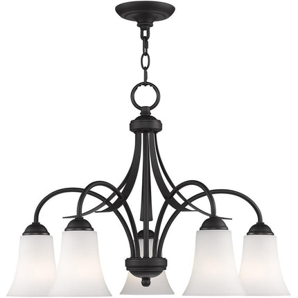 Black Five Light Metal Dimmable Chandelier With Shades