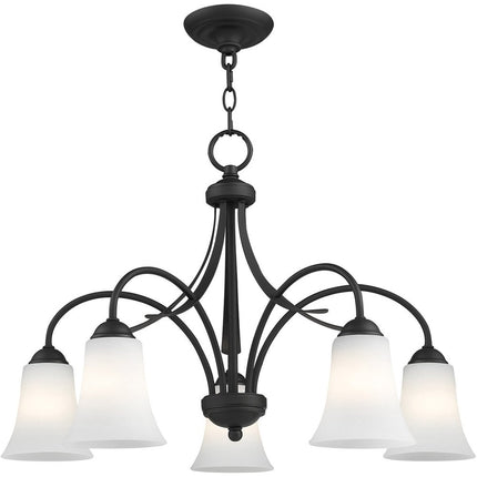 Black Five Light Metal Dimmable Chandelier With Shades