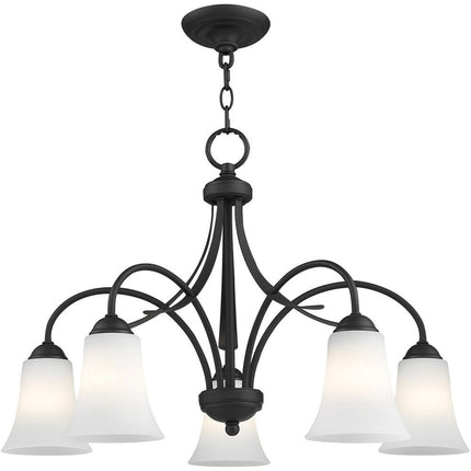 Black Five Light Dimmable Chandelier With Shades HomeRoots