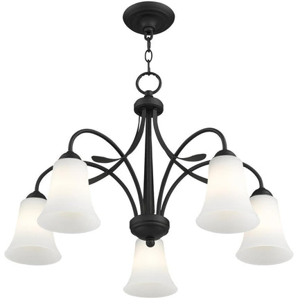 Black Five Light Metal Dimmable Chandelier With Shades