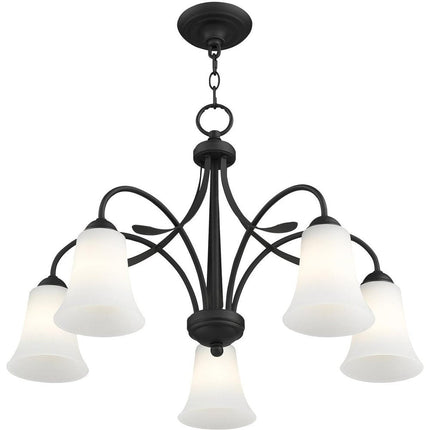 Black Five Light Dimmable Chandelier With Shades HomeRoots