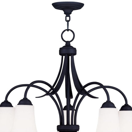 Black Five Light Dimmable Chandelier With Shades HomeRoots