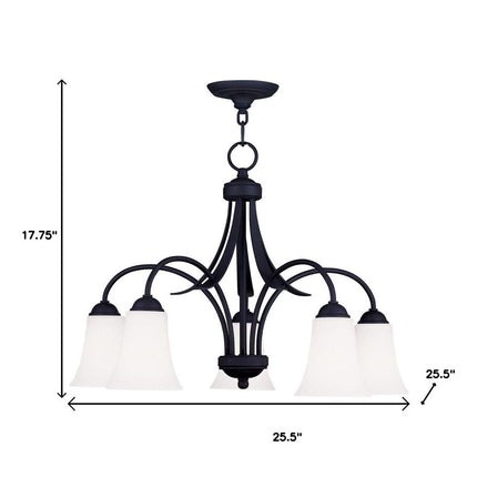 Black Five Light Metal Dimmable Chandelier With Shades