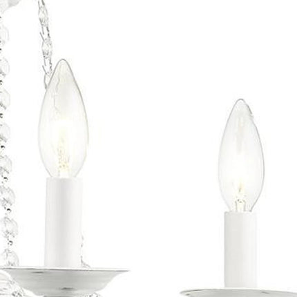 Antiqued White Four Light Metal Dimmable Chandelier With Shades