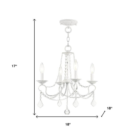 Antiqued White Four Light Metal Dimmable Chandelier With Shades