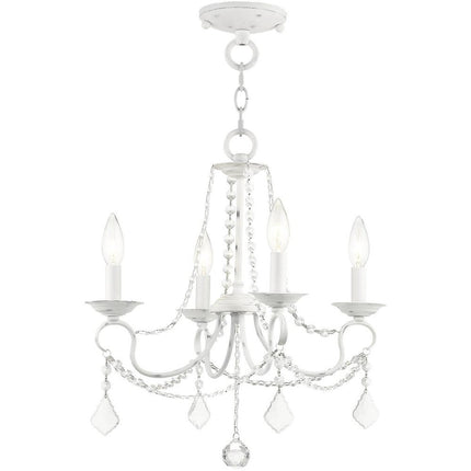 Antiqued White Four Light Metal Dimmable Chandelier With Shades