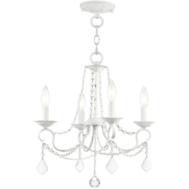 Antiqued White Four Light Metal Dimmable Chandelier With Shades