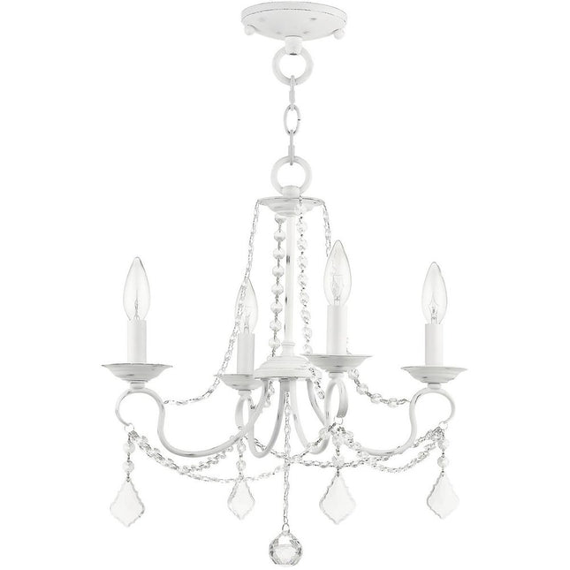 Antiqued White Four Light Metal Dimmable Chandelier With Shades