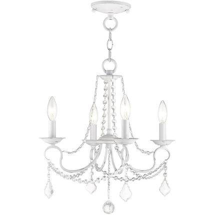 Antiqued White Four Light Metal Dimmable Chandelier With Shades