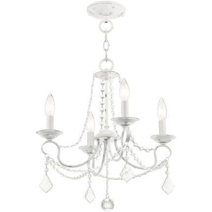 Antiqued White Four Light Metal Dimmable Chandelier With Shades