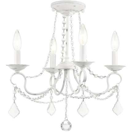 Antiqued White Four Light Metal Dimmable Chandelier With Shades