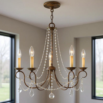Five Light Dimmable Chandelier With Shades HomeRoots