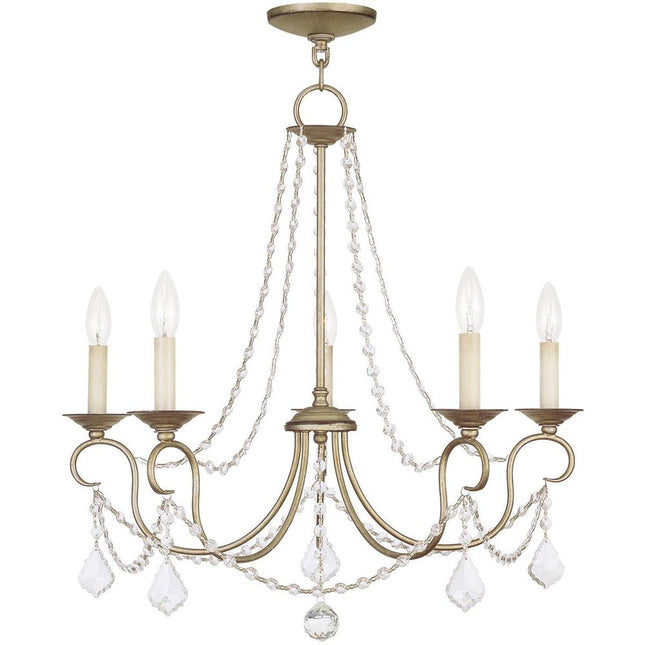 Silver Five Light Metal Dimmable Chandelier With Shades HomeRoots