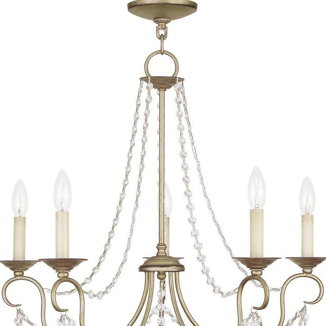 Silver Five Light Metal Dimmable Chandelier With Shades HomeRoots
