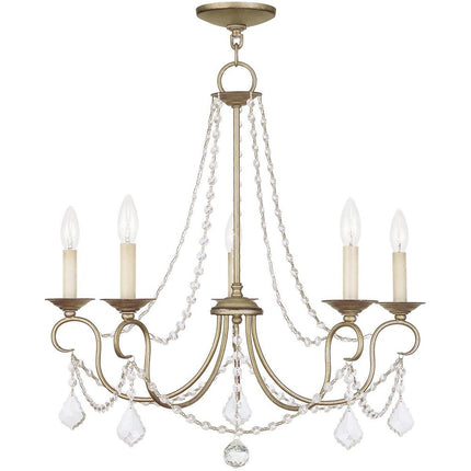 Five Light Dimmable Chandelier With Shades HomeRoots