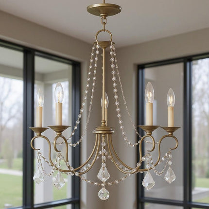 Five Light Dimmable Chandelier With Shades HomeRoots