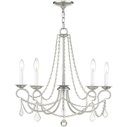 Nickel Five Light Metal Dimmable Chandelier With Shades