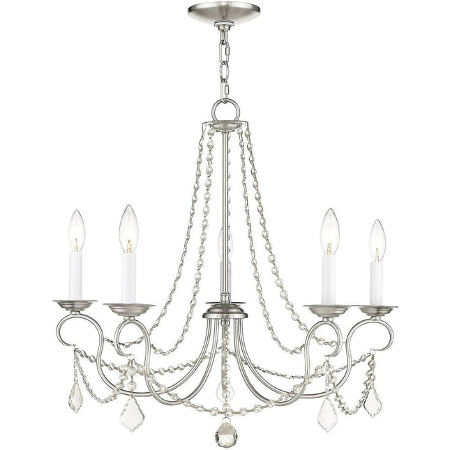 Nickel Five Light Metal Dimmable Chandelier With Shades HomeRoots