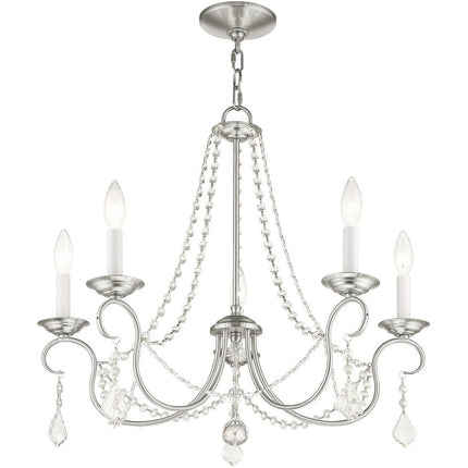 Nickel Five Light Metal Dimmable Chandelier With Shades