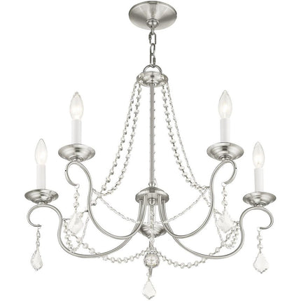Nickel Five Light Metal Dimmable Chandelier With Shades