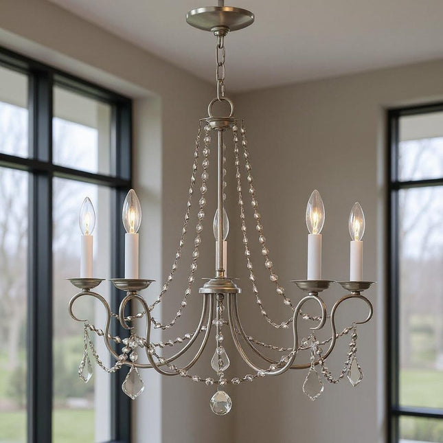 Five Light Dimmable Chandelier With Shades HomeRoots