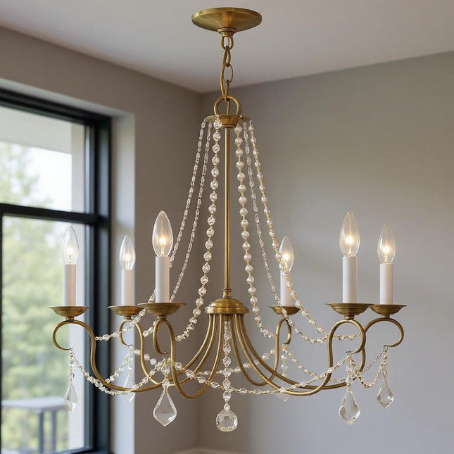 Six Light Dimmable Chandelier With Shades HomeRoots