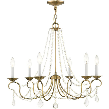 Antiqued Brass Six Light Metal Dimmable Chandelier With Shades