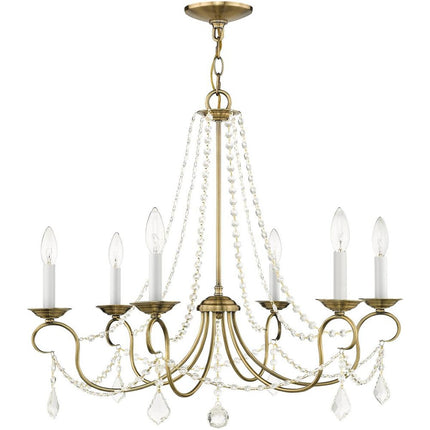 Antiqued Brass Six Light Metal Dimmable Chandelier With Shades